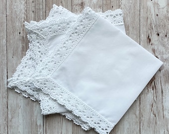 Ladies Cotton HANDKERCHIEF Lace Hankies Gift White 5-Piece Set