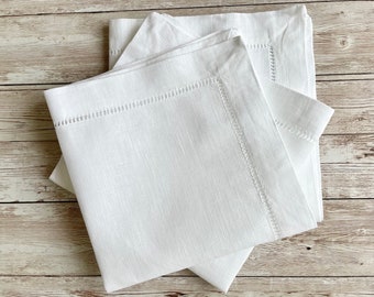 100% Linen Hemstitch Tea Napkin - Fine Dining Table Linen White, 6-Piece  30x30cm