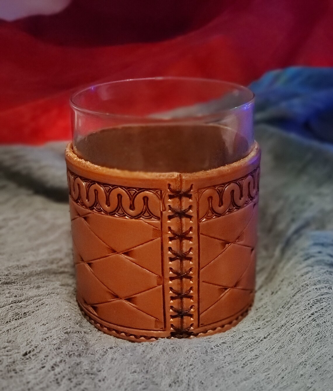 Hand Tooled Customizable Leather Wrapped Whiskey Glass Etsy