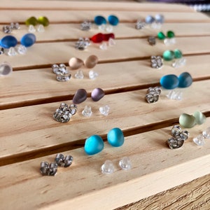 Dainty studs handcrafted tiny glass nugget earrings hypoallergenic stainless steel tumbled glass letterbox