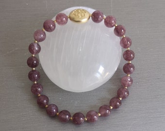 8mm Lepidolite bracelet and gold-plated beads
