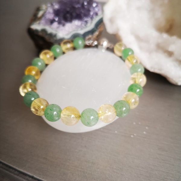 Bracelet en citrine Jaune et aventurine verte 8mm