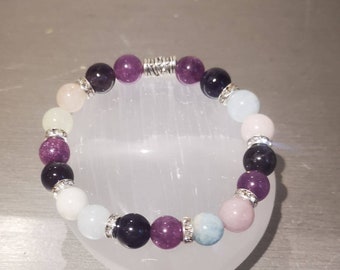 Bracelet in Morganite and Amethyst two tones 8mm