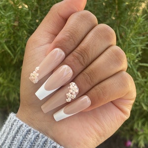Classic White Floral Frenchies Press On Nails image 1