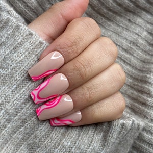 Pink Line Abstract Press On Nails