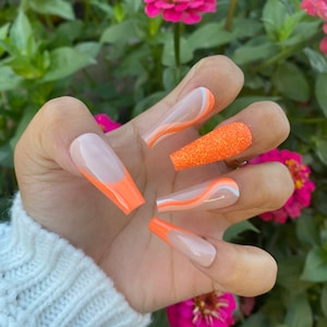 Neon Orange Abstract Press On Nails