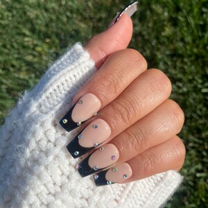 Classic Black and Rhinestones Press On Nails - Glue on Nails - Fake Nails - Custom Made Nails - DIY