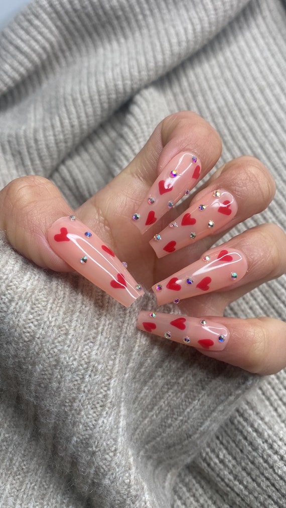 Valentines Hearts & Gems Press on Nails - Etsy