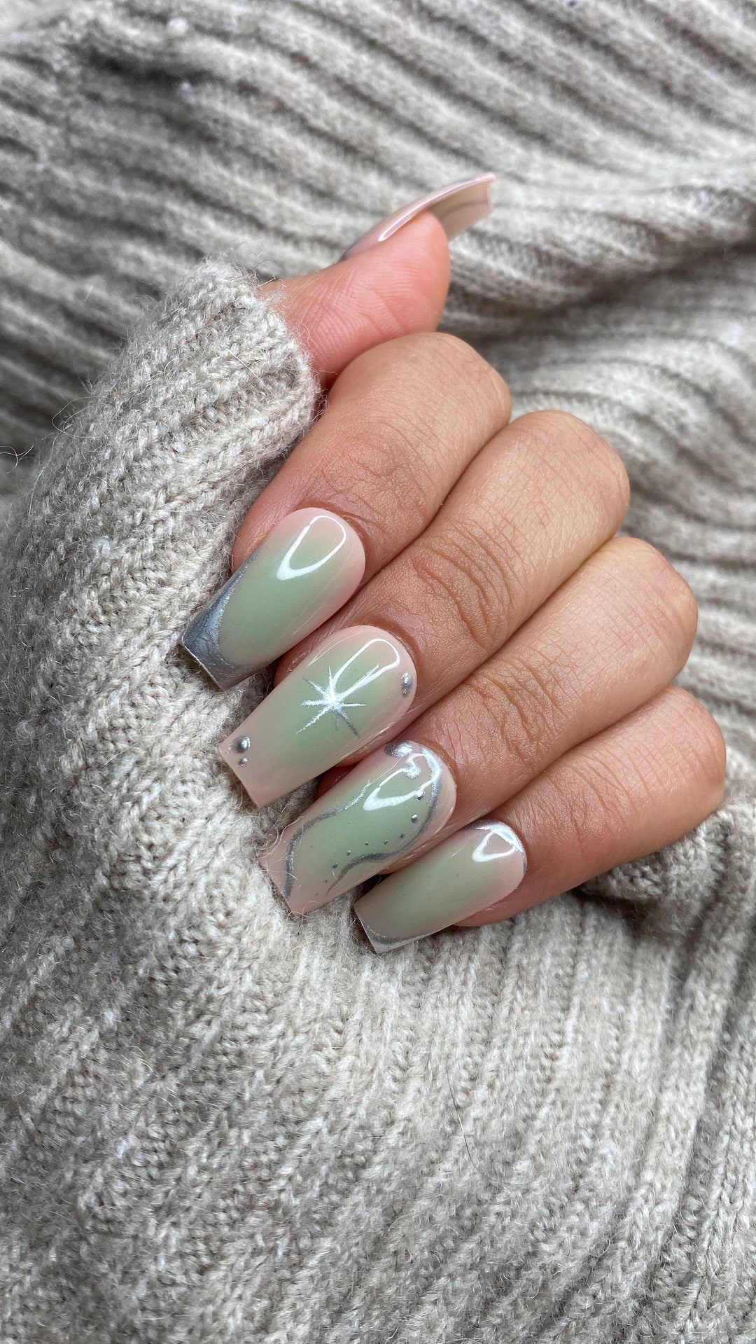 Sage Auora Press on Nails - Etsy