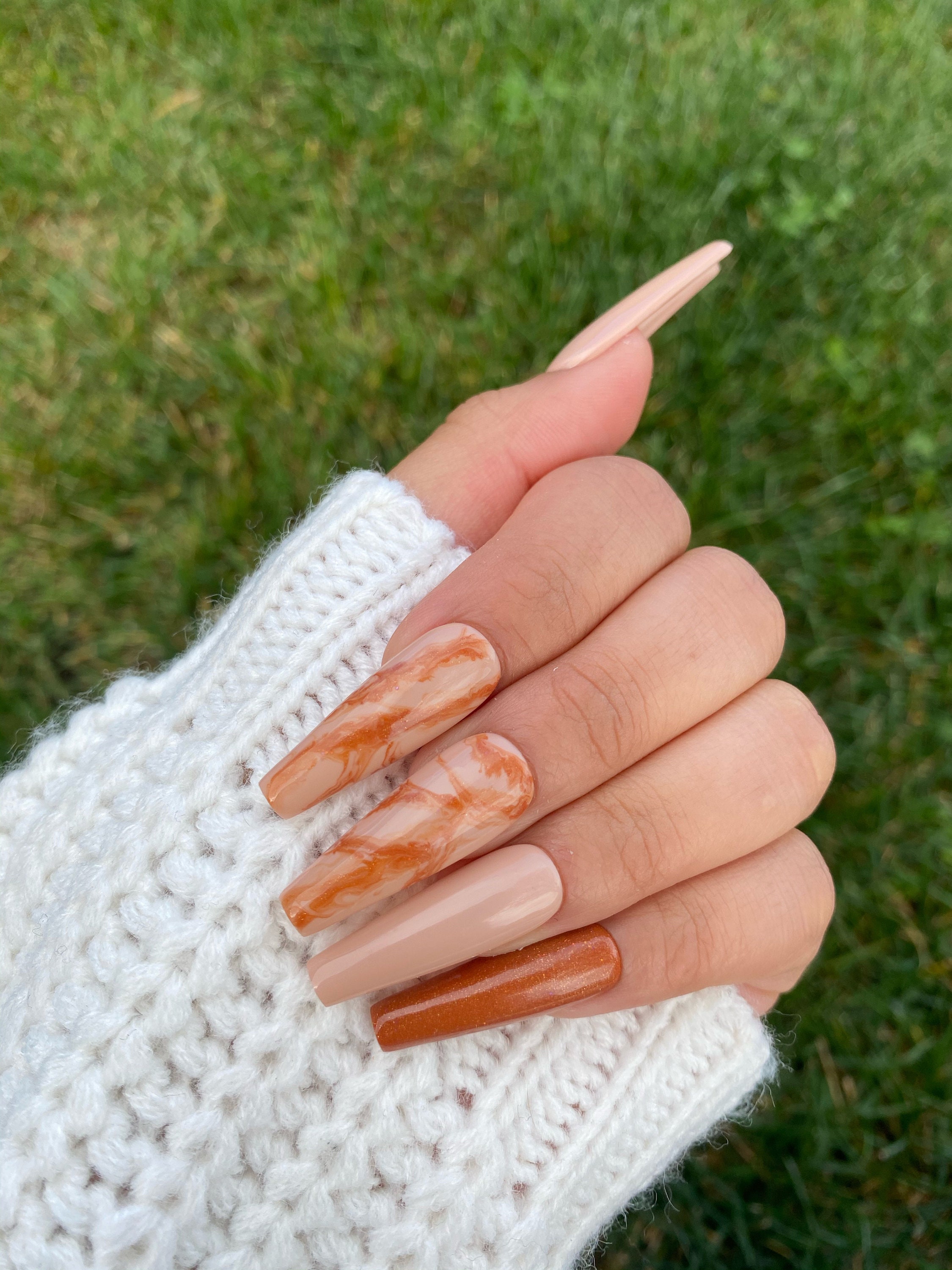 Brown Marble Press On Nails Brown Nails Marble Nails Etsy