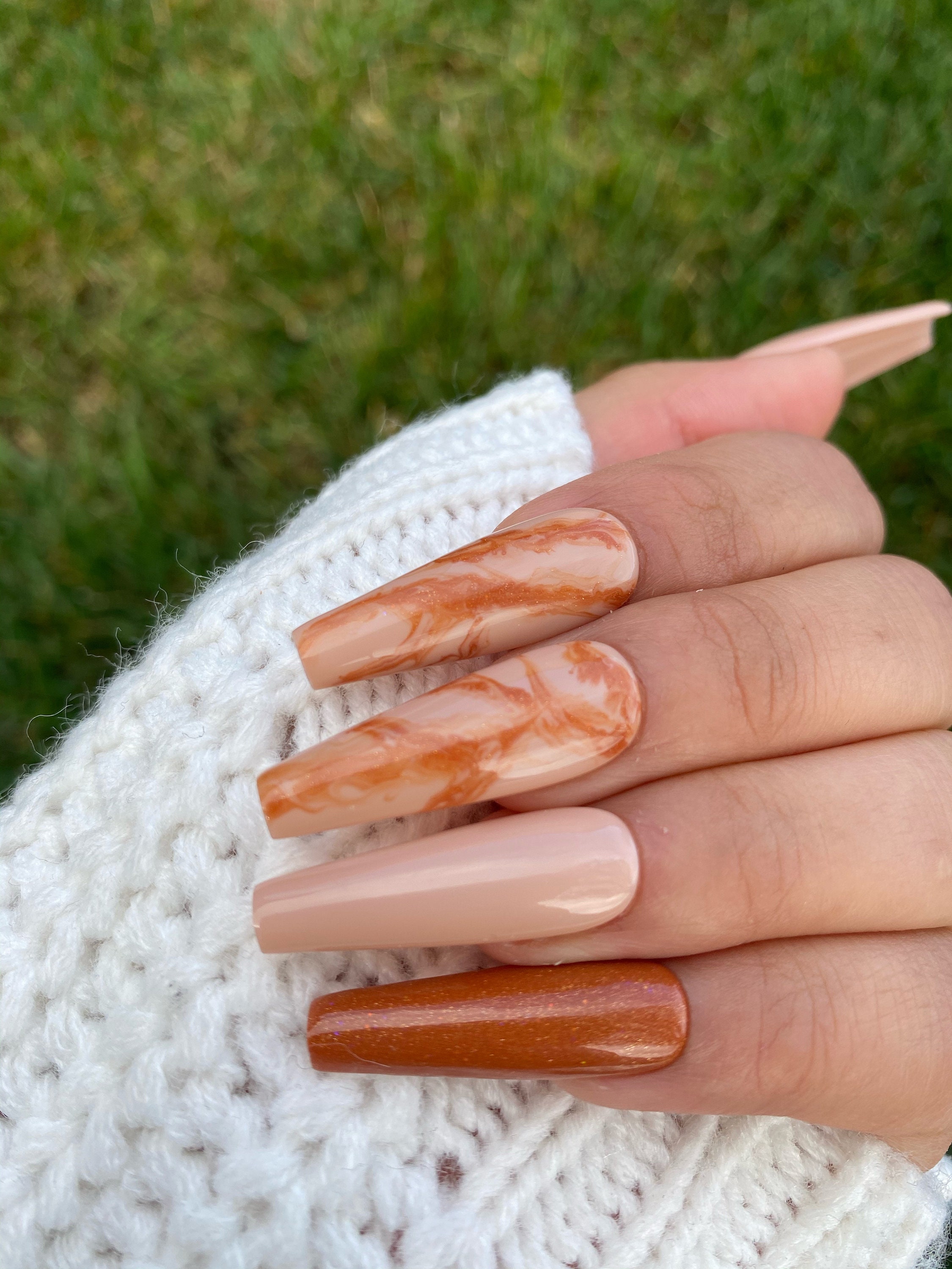 Brown Marble Press On Nails Brown Nails Marble Nails Etsy