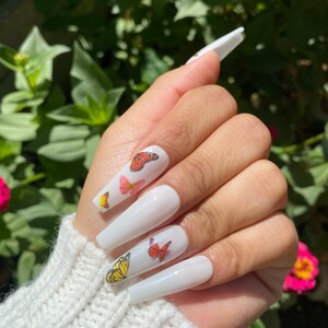 Butterfly Press On Nails - Fake Nails - Custom Nails - Milky White Nails