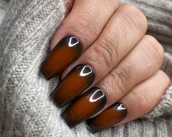 Black and Orange Auora Press On Nails