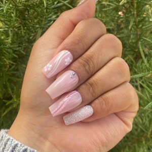 Pink Glitter Abstract Press On Nails
