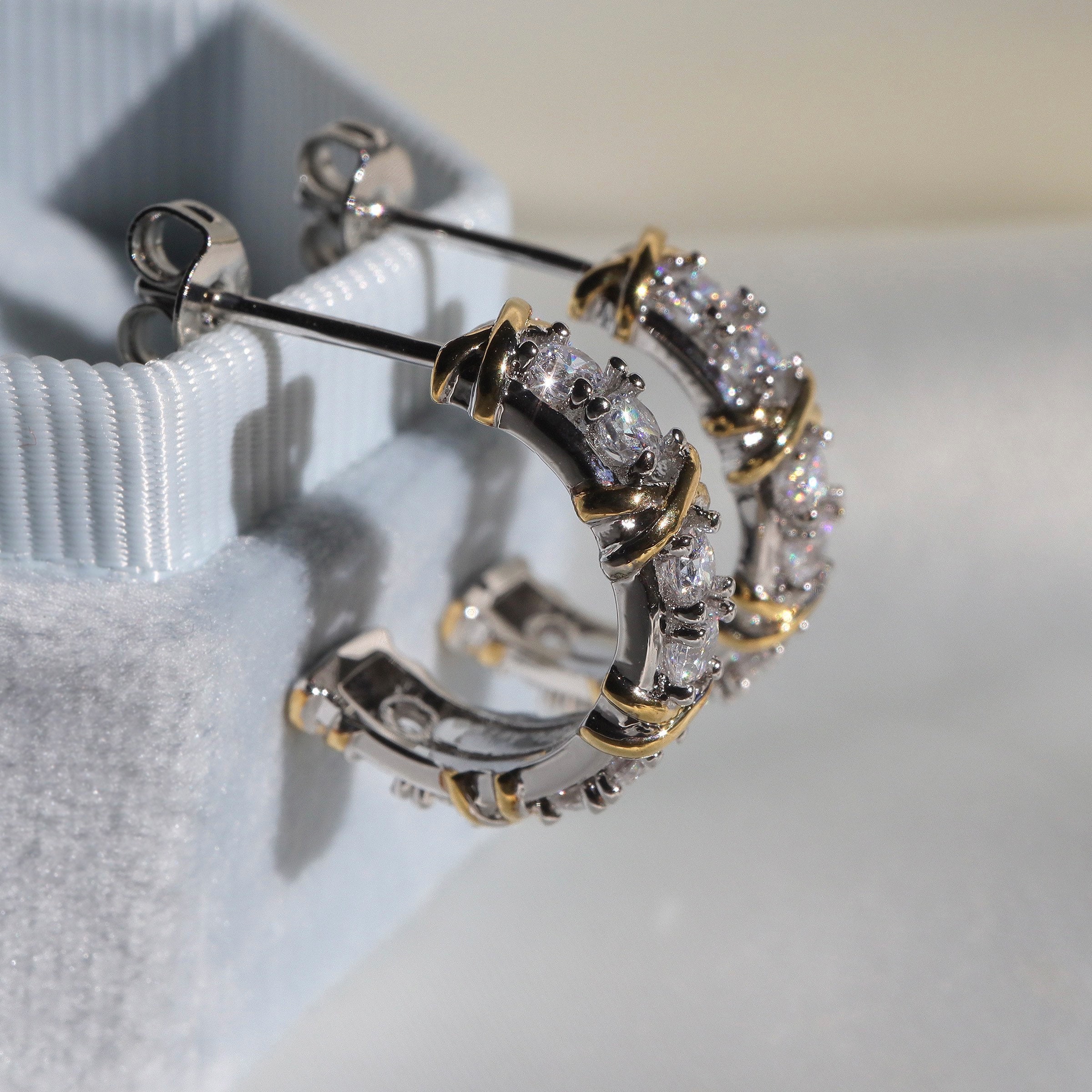 Medium silver hoop earrings Hoops with Stones Wedding guest | Etsy