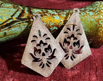 floral diamond, lightweight wooden earrings, Afrocentric Earrings, Laser Cut Earrings, Wooden Jewelry, Mandala Earrings