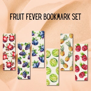 Set of 6 Fruity Fever Bookmarks, Fruits Bookmark Set, Digital Download, Gift for Women, Gift for Mom, Book Lover Gift Idea