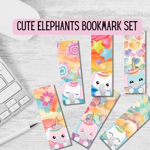 Pastel Elephants Bookmark Set of 6 | Digital Download | Printable Bookmark Sheets | Gift for Book Lover | Reading Accessory