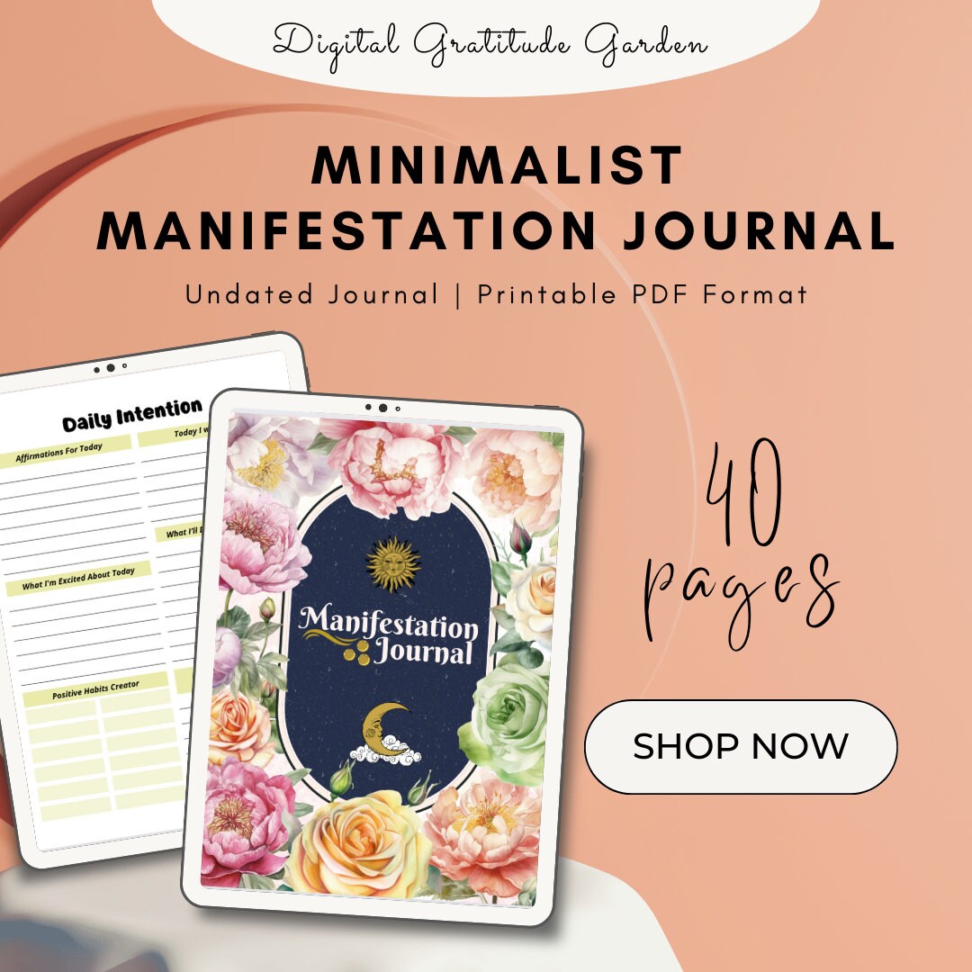 Minimalist Manifestation Journal, 40 Pages Positivity Journal, Printable PDF Journal, Gift for ...