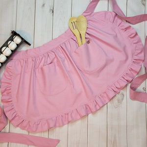 Dusty Rose Pink Retro Half Apron With Ruffles, Plus Size Apron, Vintage ...
