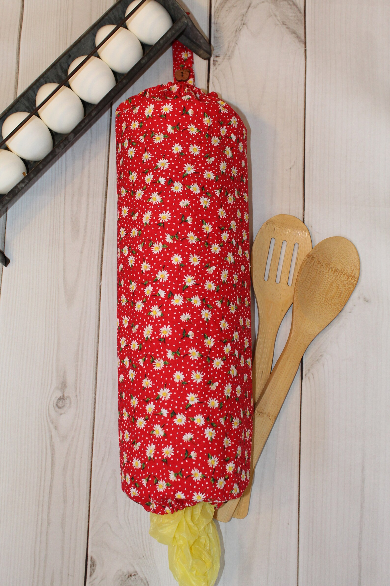 Plastic Bag Holder, Grocery Bag Holder, Kitchen Bag Storage, Red Farm