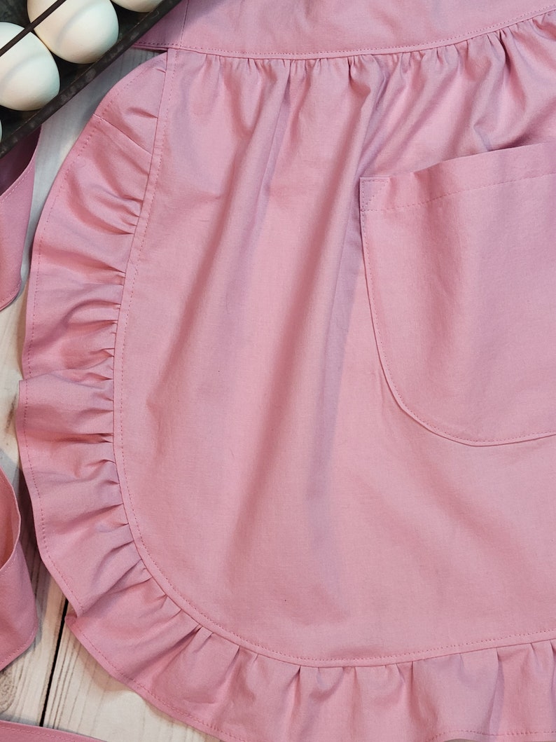 Dusty Rose Pink Retro Half Apron With Ruffles, Plus Size Apron, Vintage ...