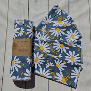 Daisy Print Paperless Paper Towels, 12- 12” X 10” 1-Ply, Washable Paper Towel, Reusable Paper Towel, Unpaper, 100% Cotton, Zero Waste Towel