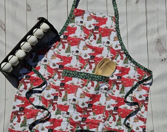 Snowman Full Apron, Christmas Apron, Apron for Women, Full Apron, Vintage Apron, Hostess Gift, Cooking Apron, Retro Apron