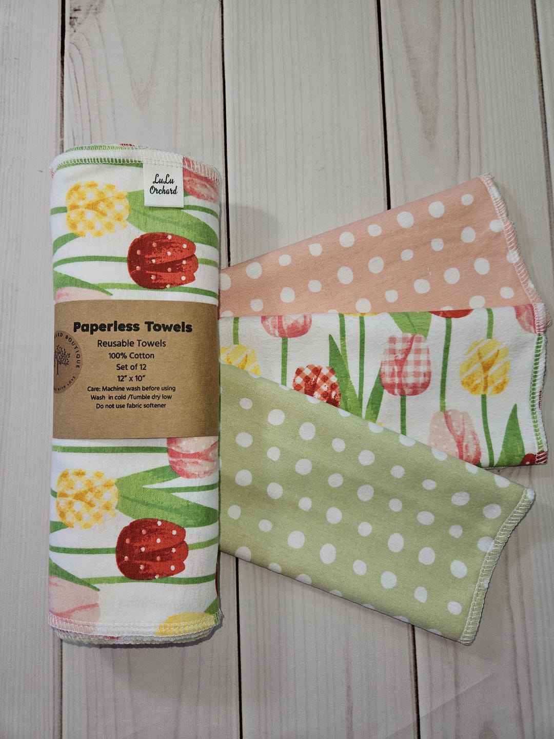 Spring Tulip Variety Pack Paperless Paper Towels, 12 Count, Washable Paper Towel, Reusable Paper Towel, Unpaper, 100% Cotton, Zero Waste