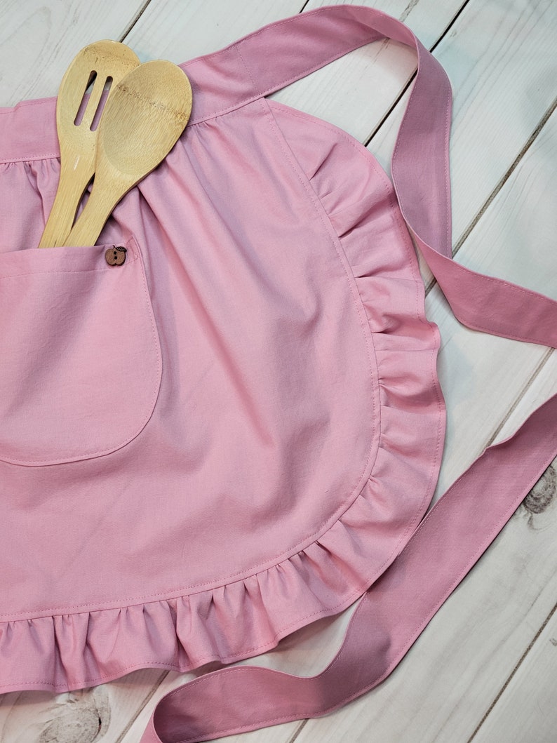 Dusty Rose Pink Retro Half Apron With Ruffles, Plus Size Apron, Vintage ...