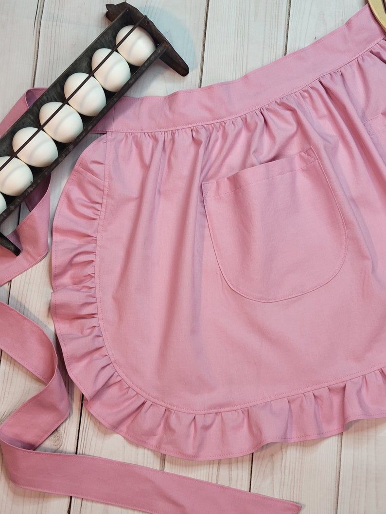 Dusty Rose Pink Retro Half Apron With Ruffles, Plus Size Apron, Vintage ...