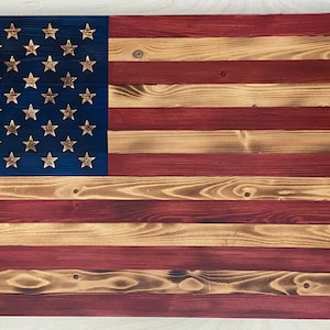 Large Rustic Wooden American Flag - USA - Hand Crafted - FREE SHIPPING
