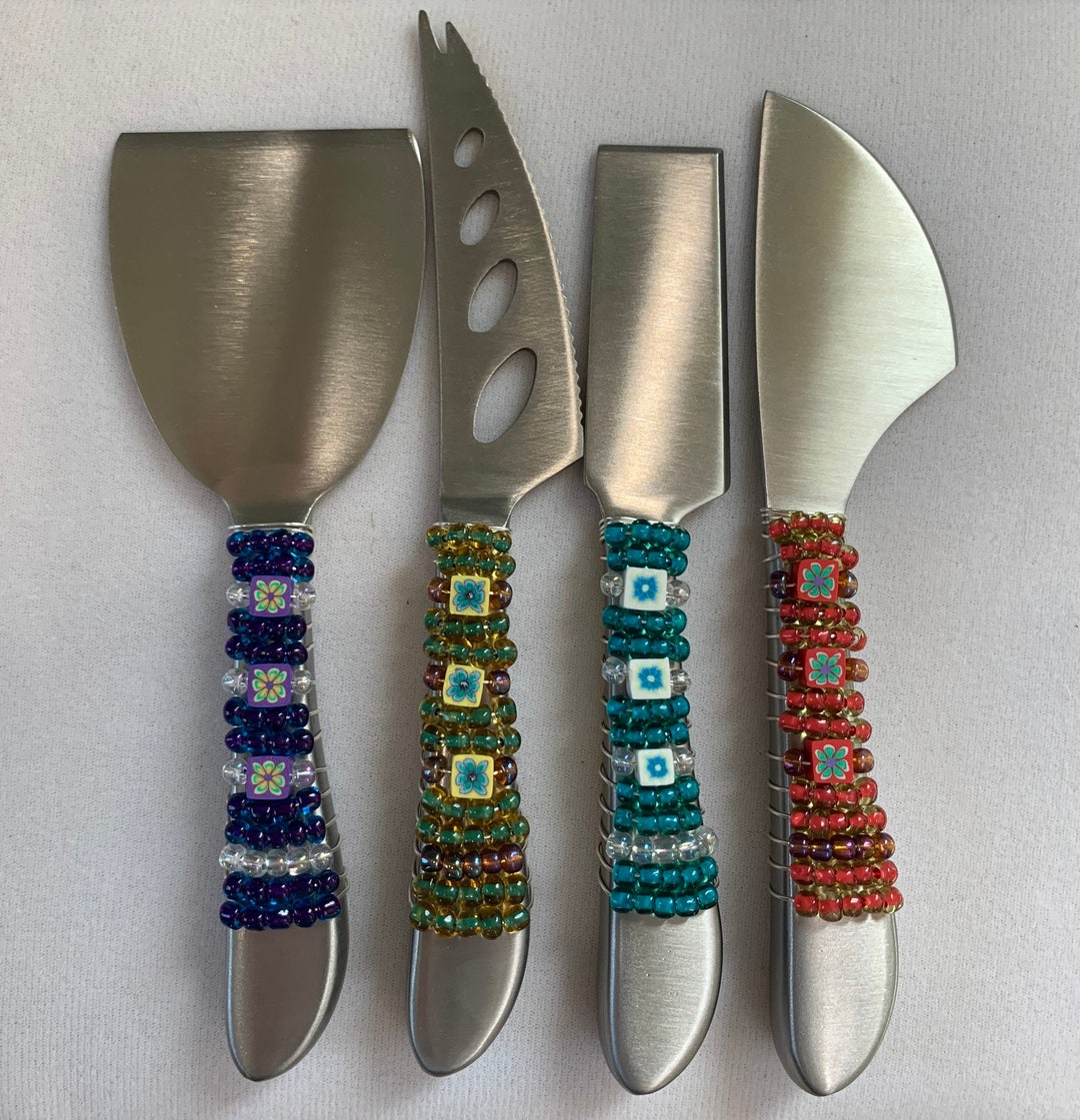 Beaded Set of Four Cheese Knives Etsy