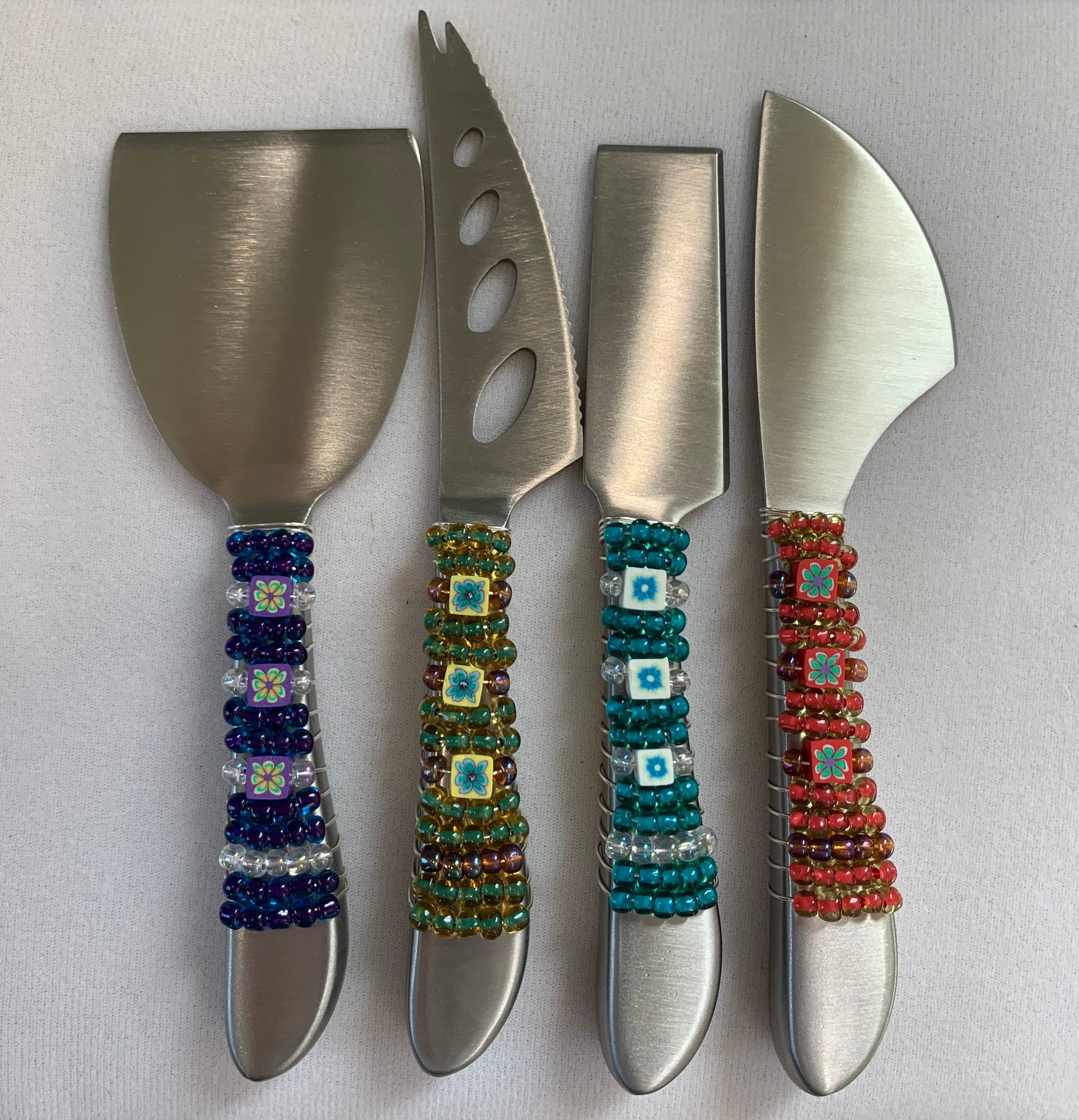 Beaded Set of Four Cheese Knives Etsy