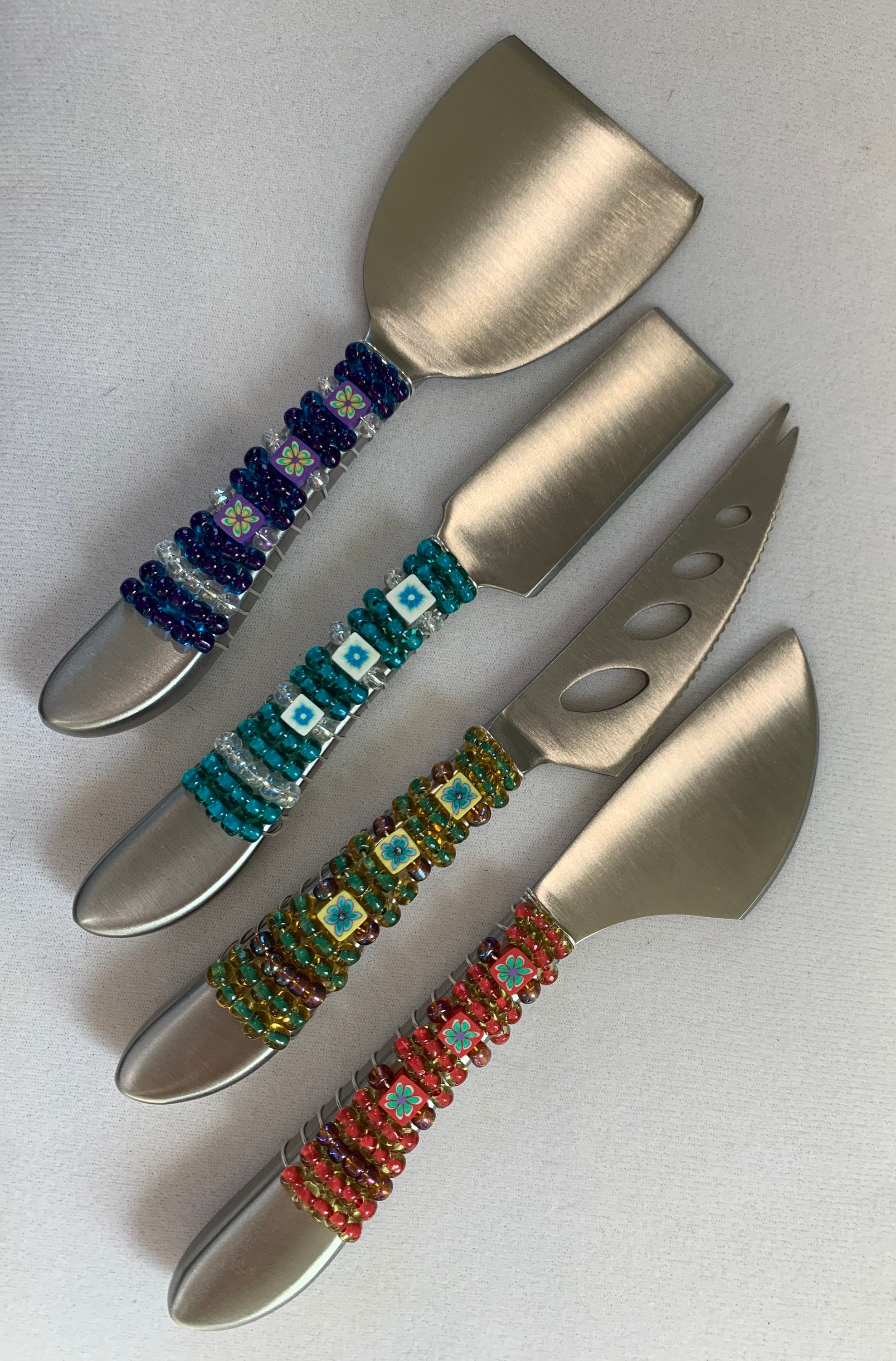 Beaded Set of Four Cheese Knives Etsy
