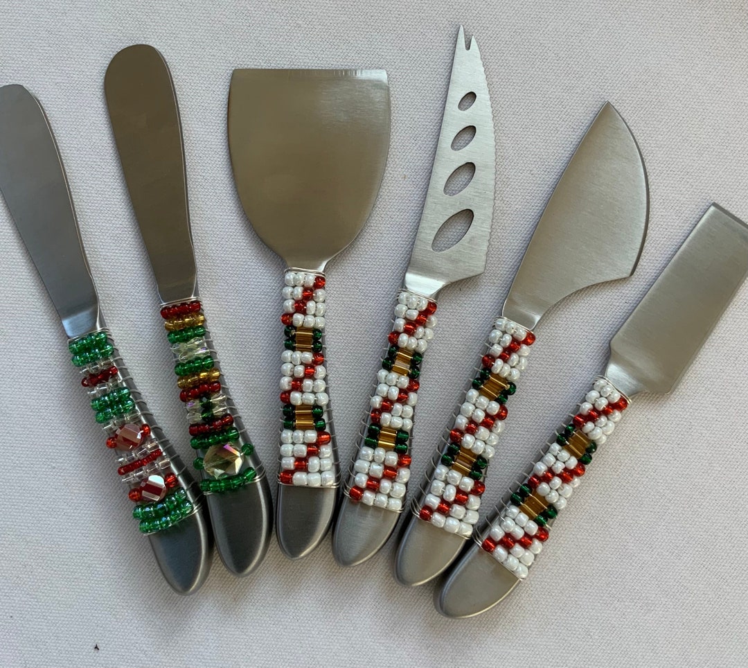 Christmas Beaded Stainless Steel Server Set Holiday Cheese Knives Etsy — free download