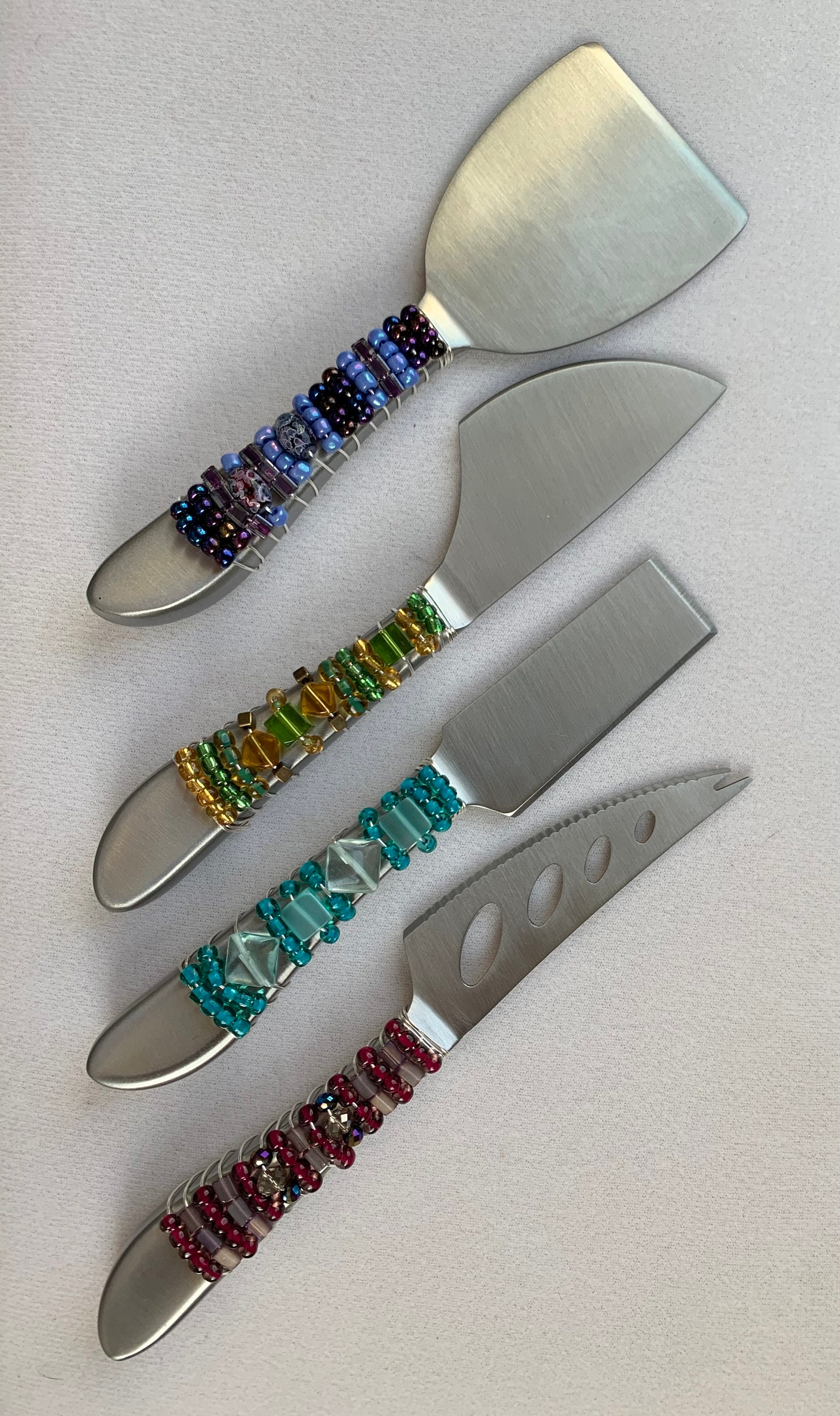 Beaded Set of Four Cheese Knives Etsy