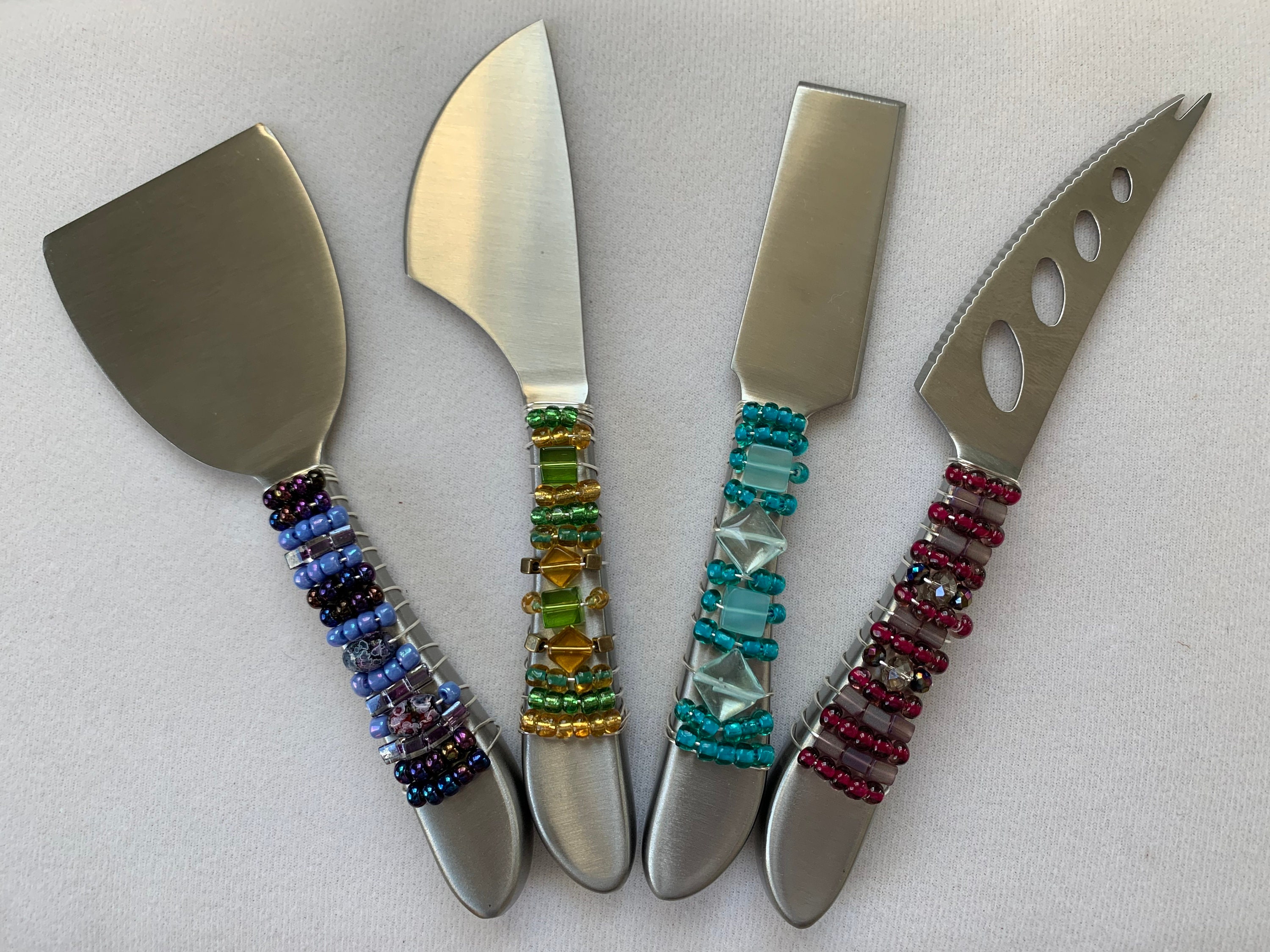 Beaded Set of Four Cheese Knives Etsy