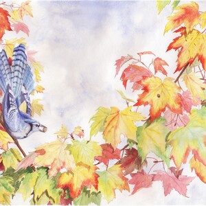 Blue Bird Painting Birds Autumn Nature Original artwork by Oksana Usenko