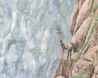 Among the rocks Painting Rocks The mountains Mountain goats Original Art Artwork By Oksana Usenko