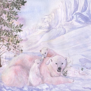 Snow Games Painting Snow Bears Winter Original Art Digital Printing By Oksana Usenko