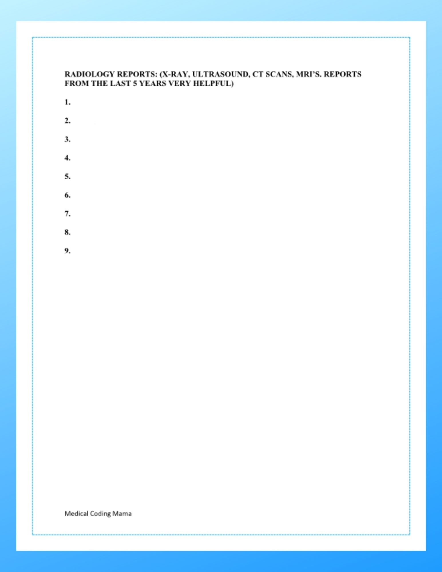 Radiology Reports Worksheet/fill Out Worksheet/ Medical Etsy
