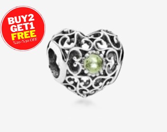 Italian Charm Dangle Birthstone Heart CZ Sterling Silver August Italian Charm Dangle Birthstone Heart CZ Sterling Silver August