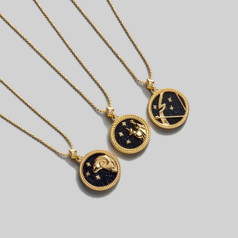 Gold Zodiac Necklace Zodiac Coin Necklace Zodiac Gold Etsy