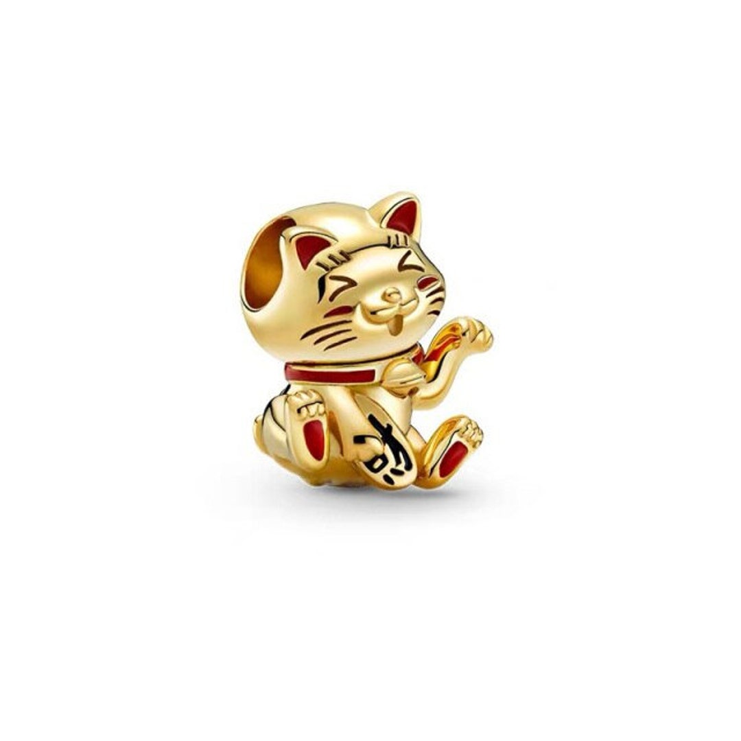 Gold Lucky Cat Charm for Bracelet Sterling Silver Charm Pet Etsy