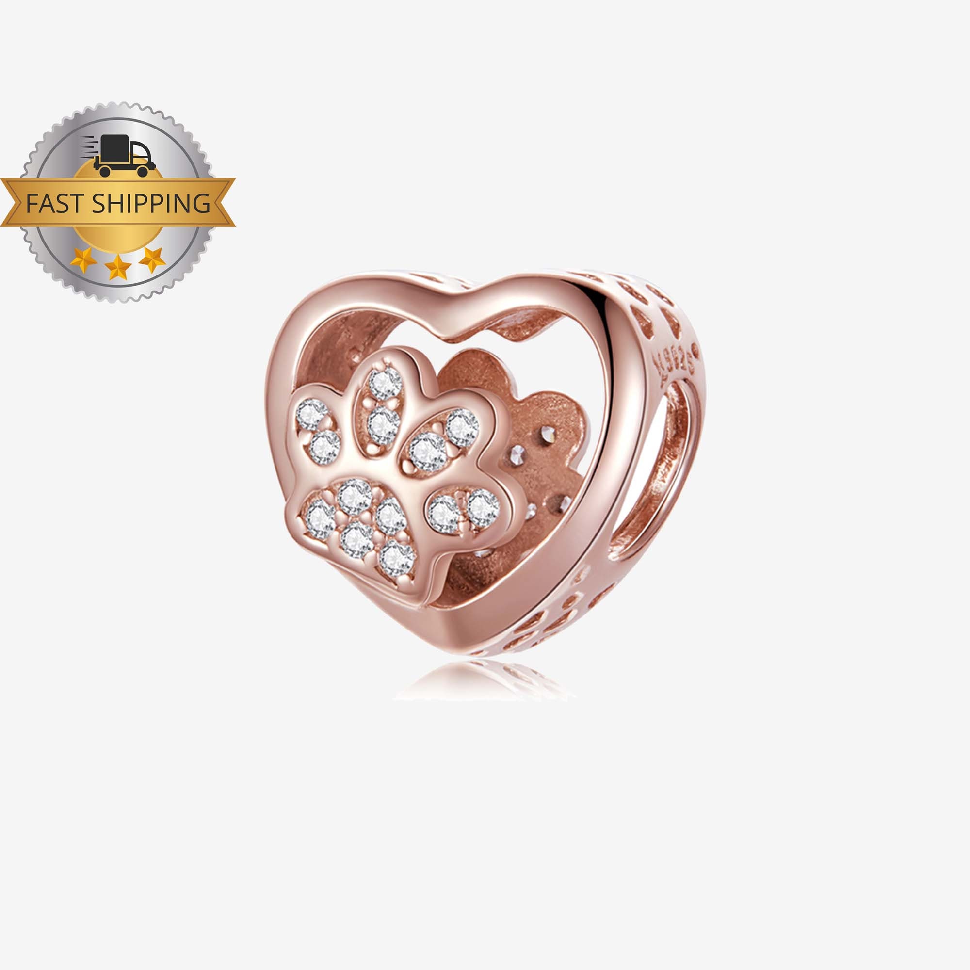 Rose Gold Dog Paw Charm for Pandora 