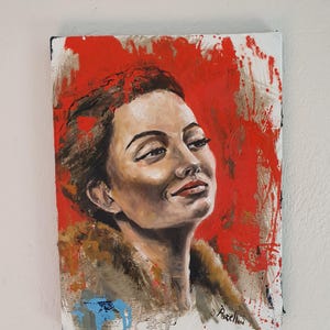Retrato rojo - Retrato femenino expresivo, técnica original al óleo sobre lienzo, arte mural con textura