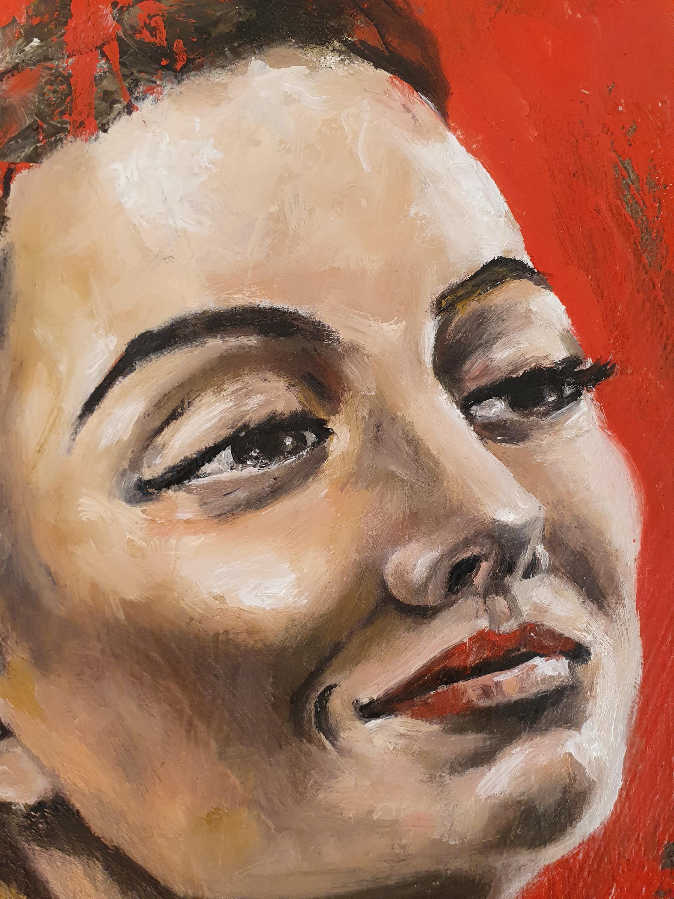 Red Portrait - Expressive Female Portrait, Original Oil on Canvas ...