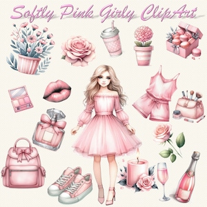 50 afbeeldingen, zacht roze girly collectie, roze clipart, meisje clipart, afdrukbare aquarel clipart, hoge kwaliteit JPG, digitale download