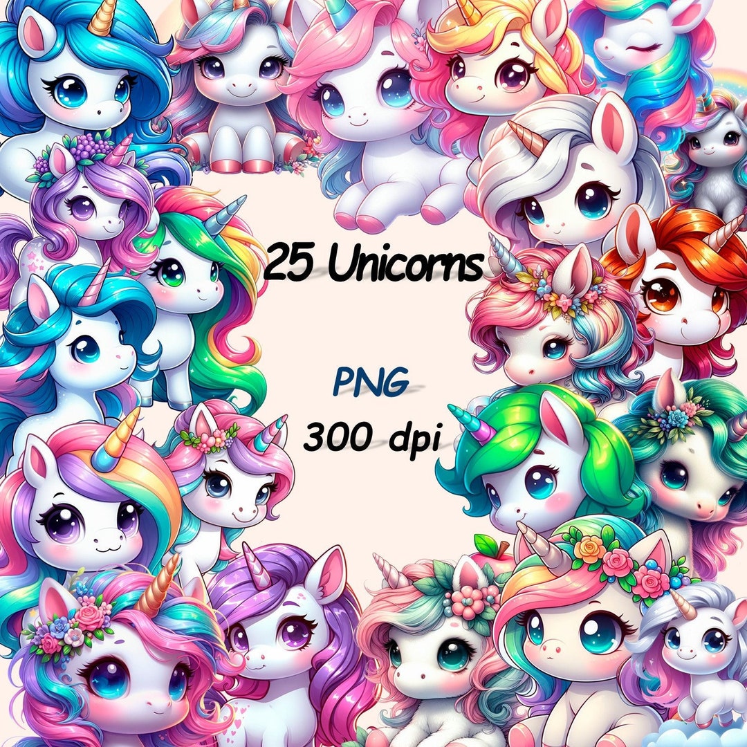 25 PNG- Unicorns, TRANSPARENT Background, Printable Watercolor, High ...